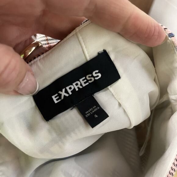 Express Skirt sz 4 Pink Blue Black Plaid Hounds Tooth Pencil Knee Career Casual - Picture 8 of 8